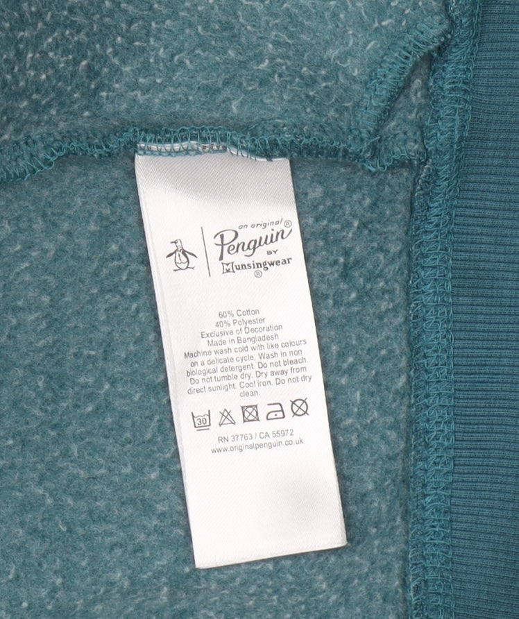 Original Penguin Womens Teal Full Zip Hoodie Size M Cotton Blend