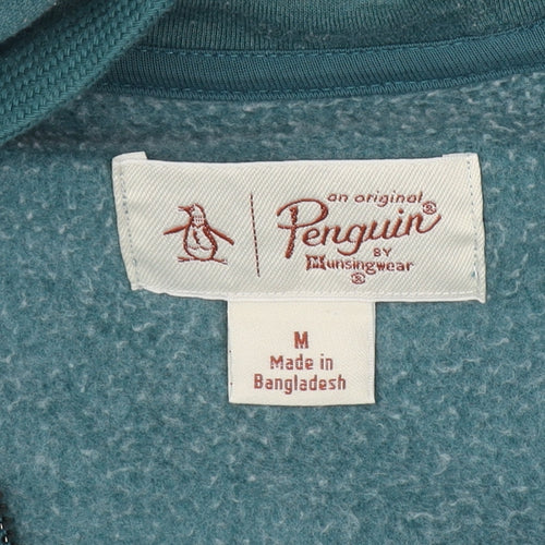 Original Penguin Womens Teal Full Zip Hoodie Size M Cotton Blend