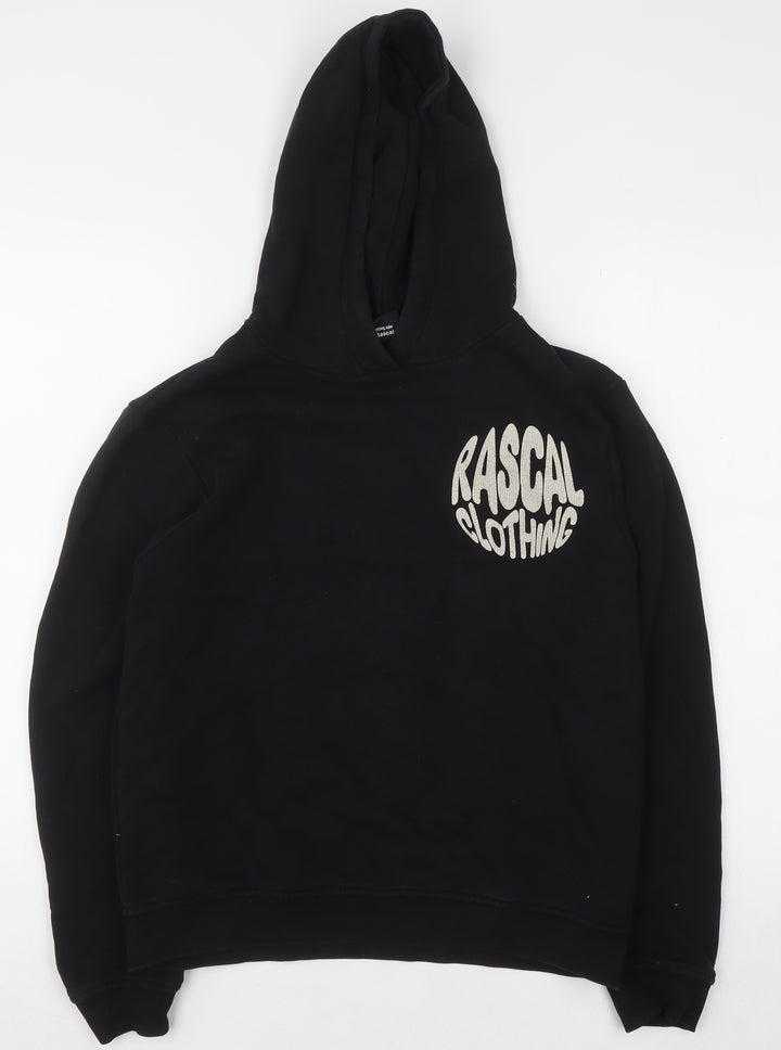 Rascal Boys Black Pullover Hoodie 13-14 Years Logo Graphic Hooded Sweatshirt