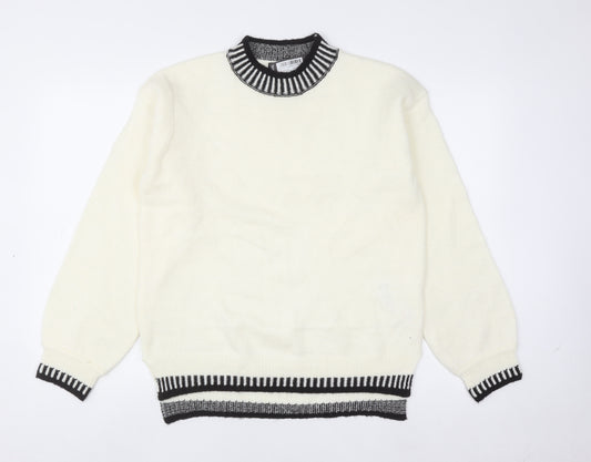 Boohoo Women Ivory Crew Neck Knit Jumper Size L