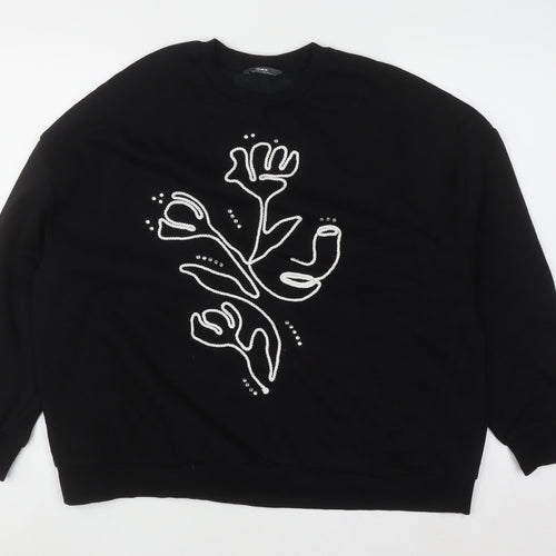 Max Women’s Black Floral Embroidered Pullover Sweatshirt L UK 14/16