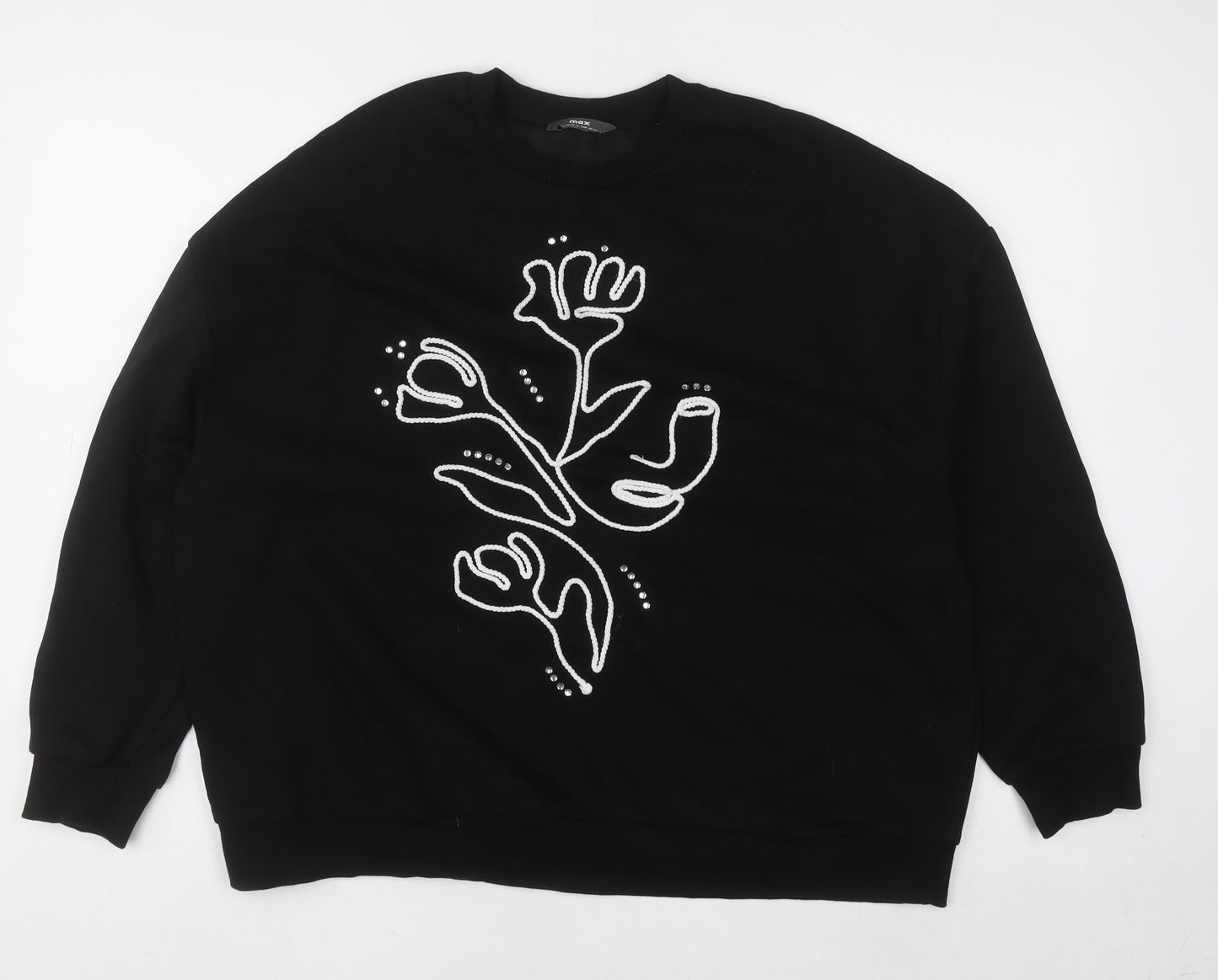 Max Women’s Black Floral Embroidered Pullover Sweatshirt L UK 14/16