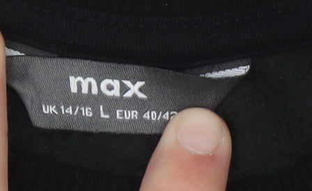 Max Women’s Black Floral Embroidered Pullover Sweatshirt L UK 14/16