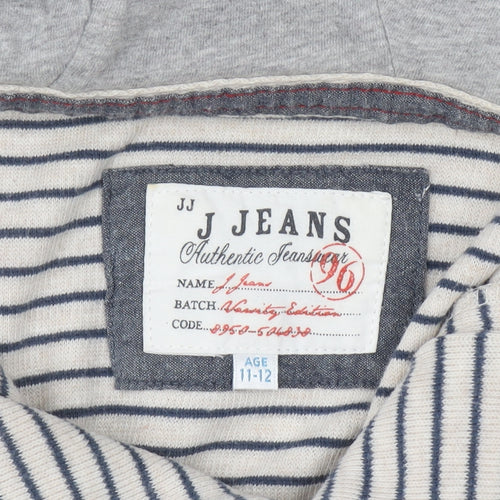 J Jeans Boys Beige Stripe 11-12 Years Cotton Pullover Hoodie