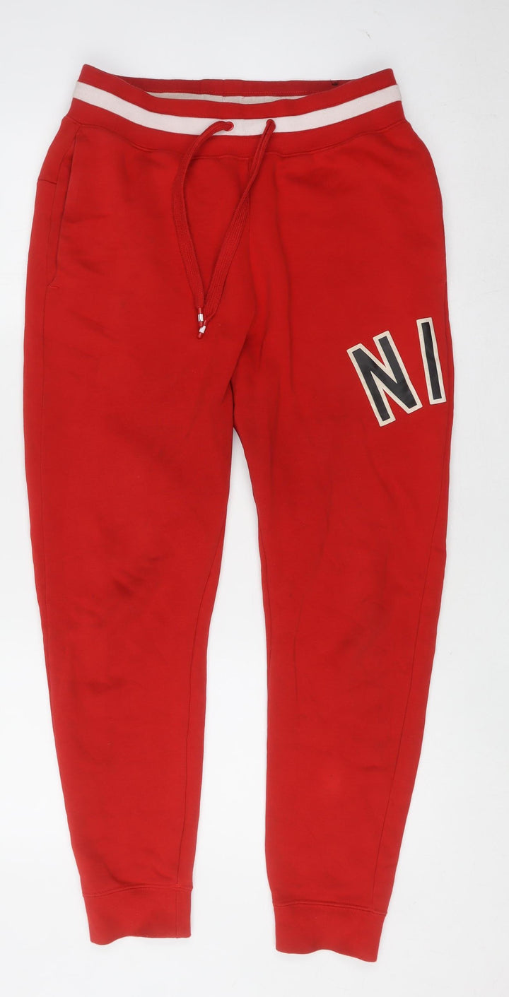 Nike Men Red Fleece Jogger Trousers Size S Regular Fit