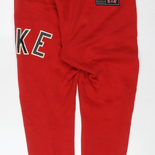 Nike Men Red Fleece Jogger Trousers Size S Regular Fit