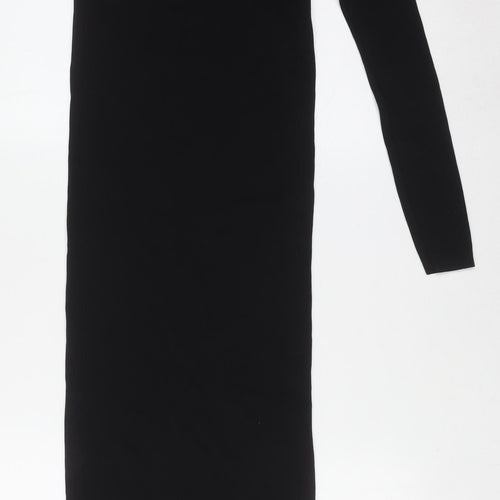Zara Women Black Long Sleeve Asymmetric Cut Out Bodycon Dress S