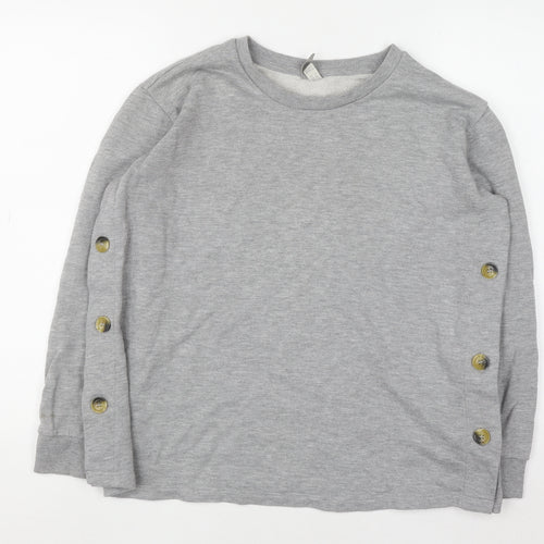 ASOS Women Grey Button Detail Long Sleeve Sweatshirt UK 12