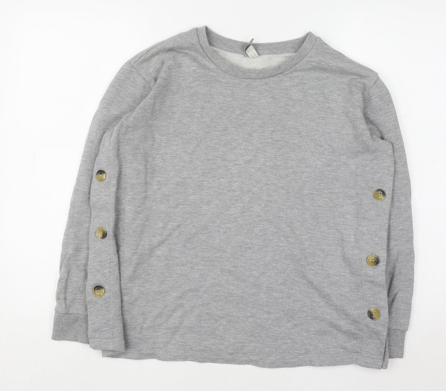 ASOS Women Grey Button Detail Long Sleeve Sweatshirt UK 12