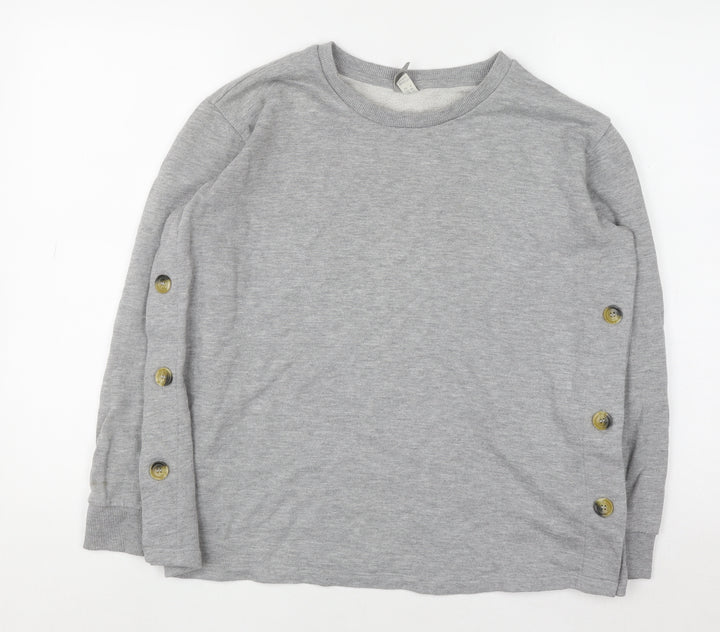 ASOS Women Grey Button Detail Long Sleeve Sweatshirt UK 12