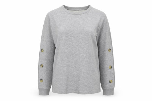 Front view of ASOS Women Grey Button Detail Long Sleeve Sweatshirt UK 12