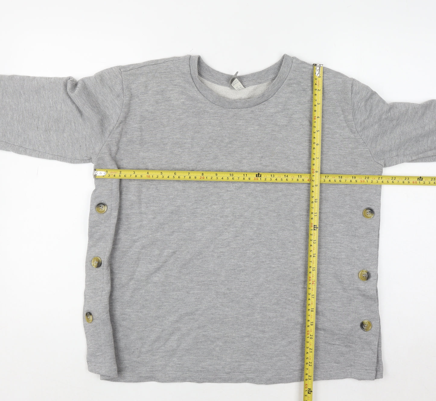 ASOS Women Grey Button Detail Long Sleeve Sweatshirt UK 12