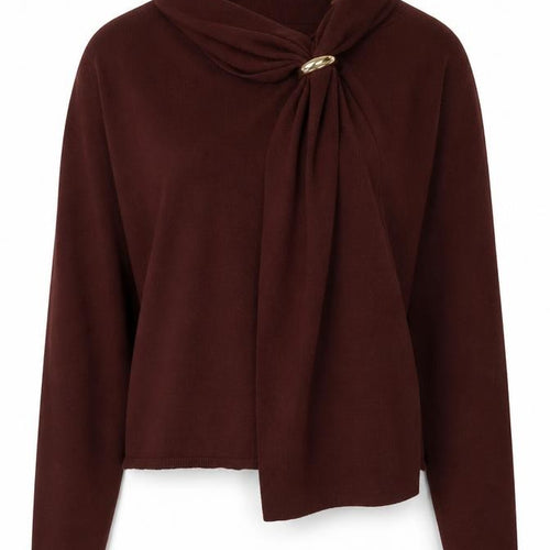 Zara Women Brown Knit Wrap Blouse High Neck Long Sleeve S