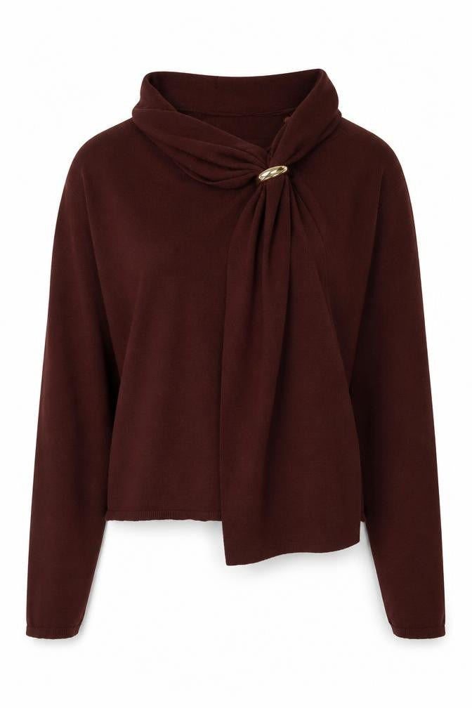 Zara Women Brown Knit Wrap Blouse High Neck Long Sleeve S