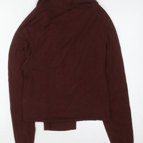 Zara Women Brown Knit Wrap Blouse High Neck Long Sleeve S