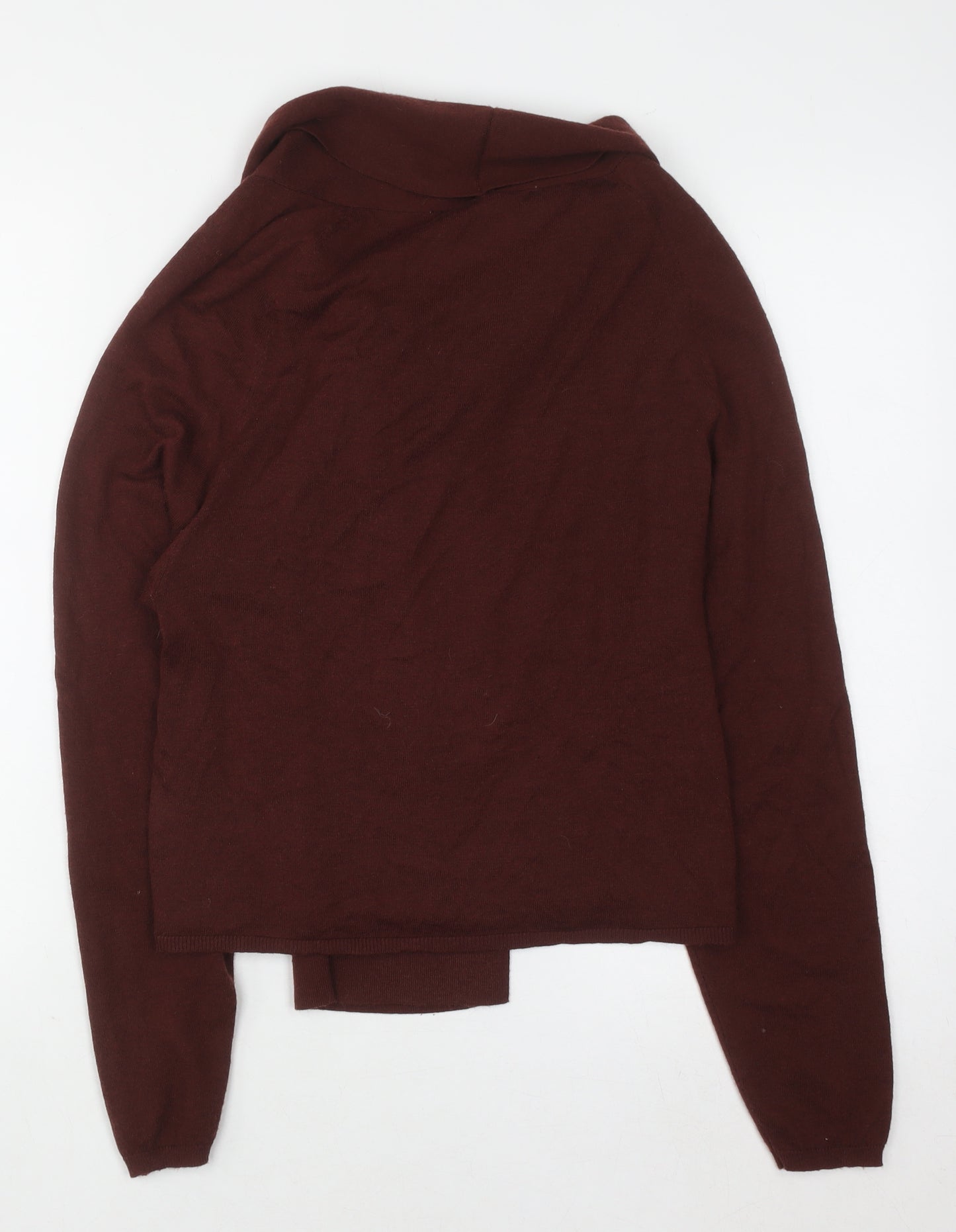 Zara Women Brown Knit Wrap Blouse High Neck Long Sleeve S