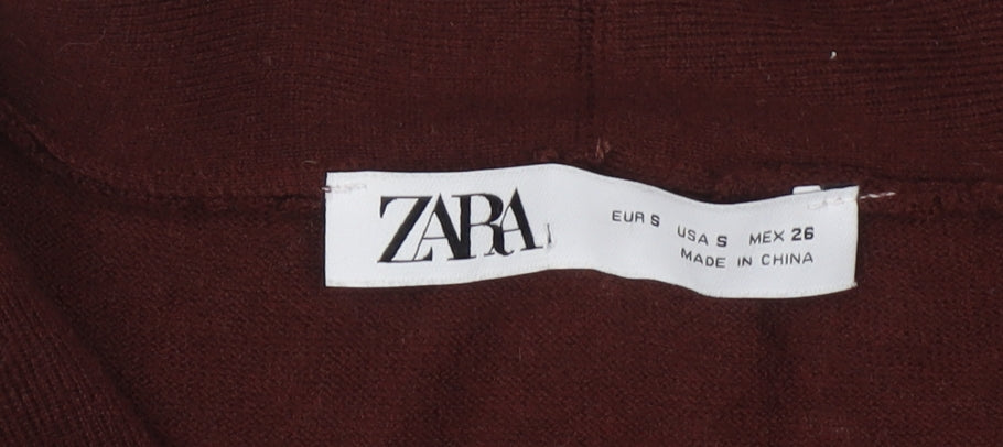 Zara Women Brown Knit Wrap Blouse High Neck Long Sleeve S