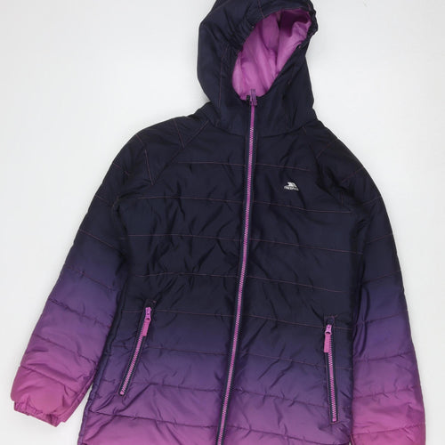Trespass Girls Multicoloured Hooded Puffer Jacket 11-12 Years Mid-Length Zip
