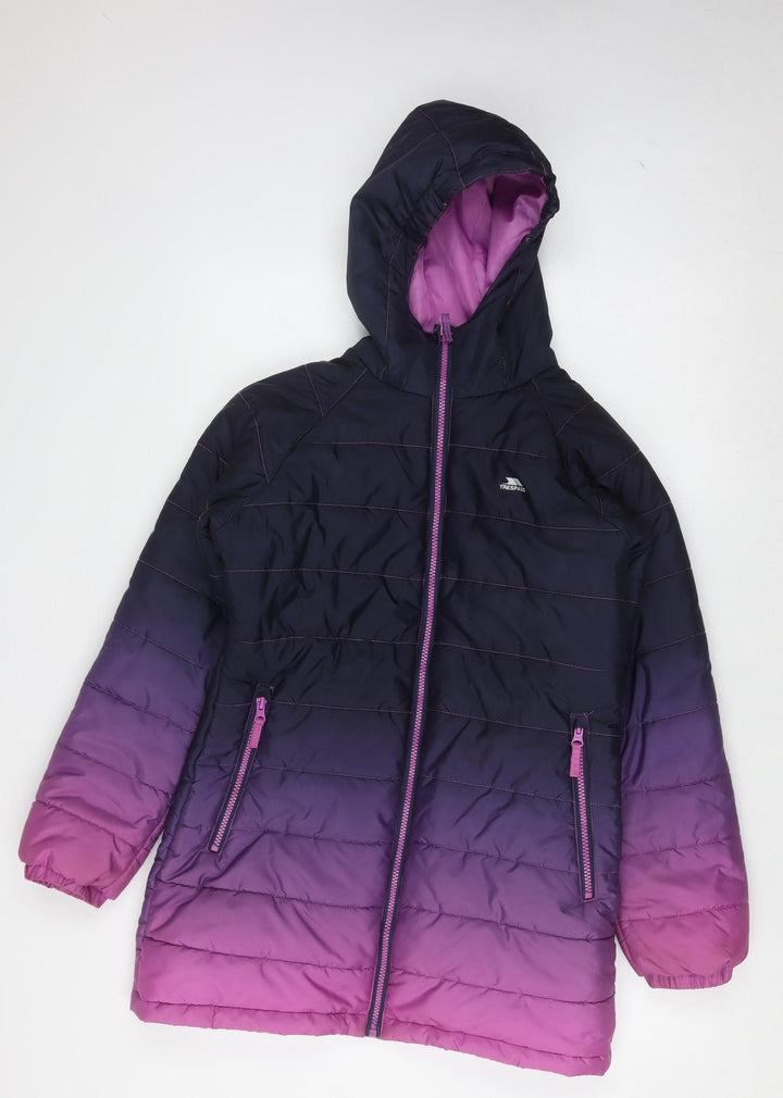 Trespass Girls Multicoloured Hooded Puffer Jacket 11-12 Years Mid-Length Zip
