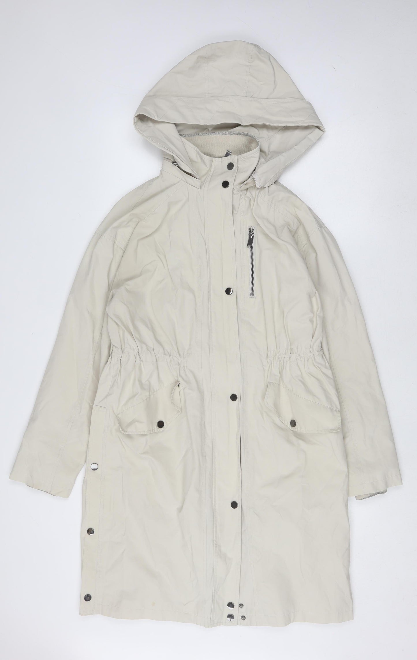 Mint Velvet Women Beige Long Parka Coat Hooded Size S