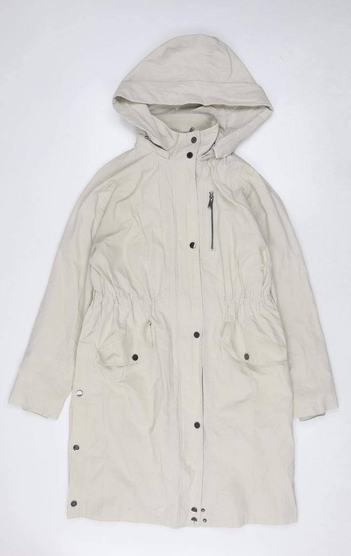 Mint Velvet Women Beige Long Parka Coat Hooded Size S