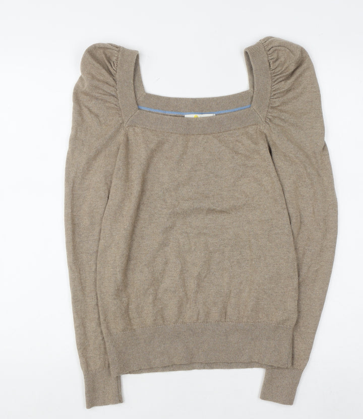 Boden Women Beige Puff Sleeve Square Neck Jumper UK 8
