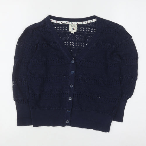 Yumi Women's Blue Knit V-Neck Cardigan Medium
