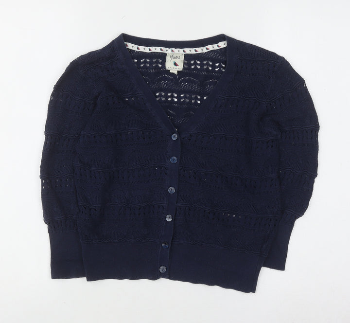 Yumi Women's Blue Knit V-Neck Cardigan Medium