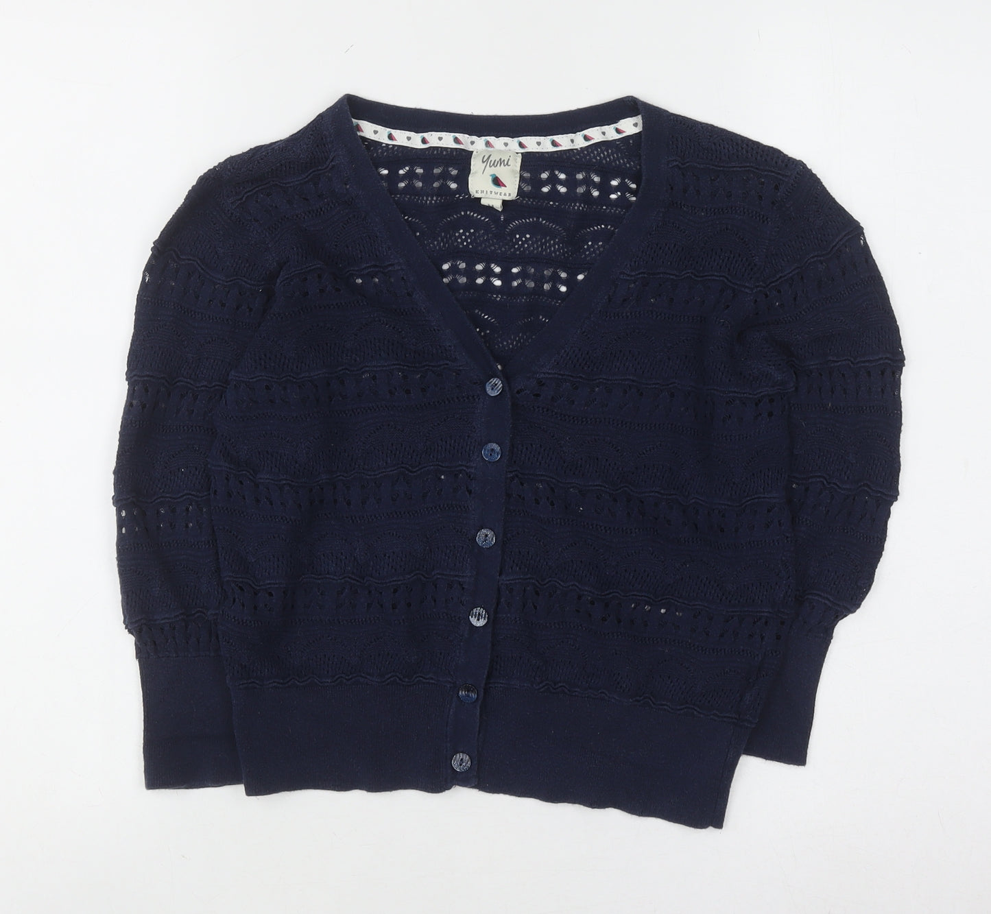 Yumi Women's Blue Knit V-Neck Cardigan Medium