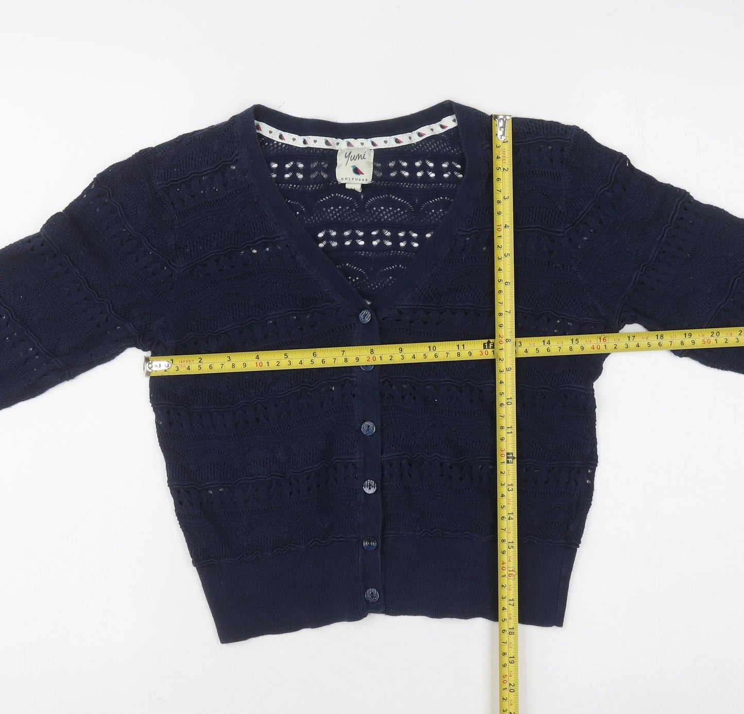 Yumi Women's Blue Knit V-Neck Cardigan Medium
