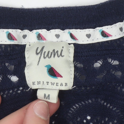 Yumi Women's Blue Knit V-Neck Cardigan Medium