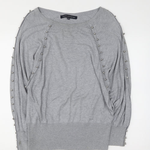 French Connection Women's Grey Beaded Boat Neck Jumper M