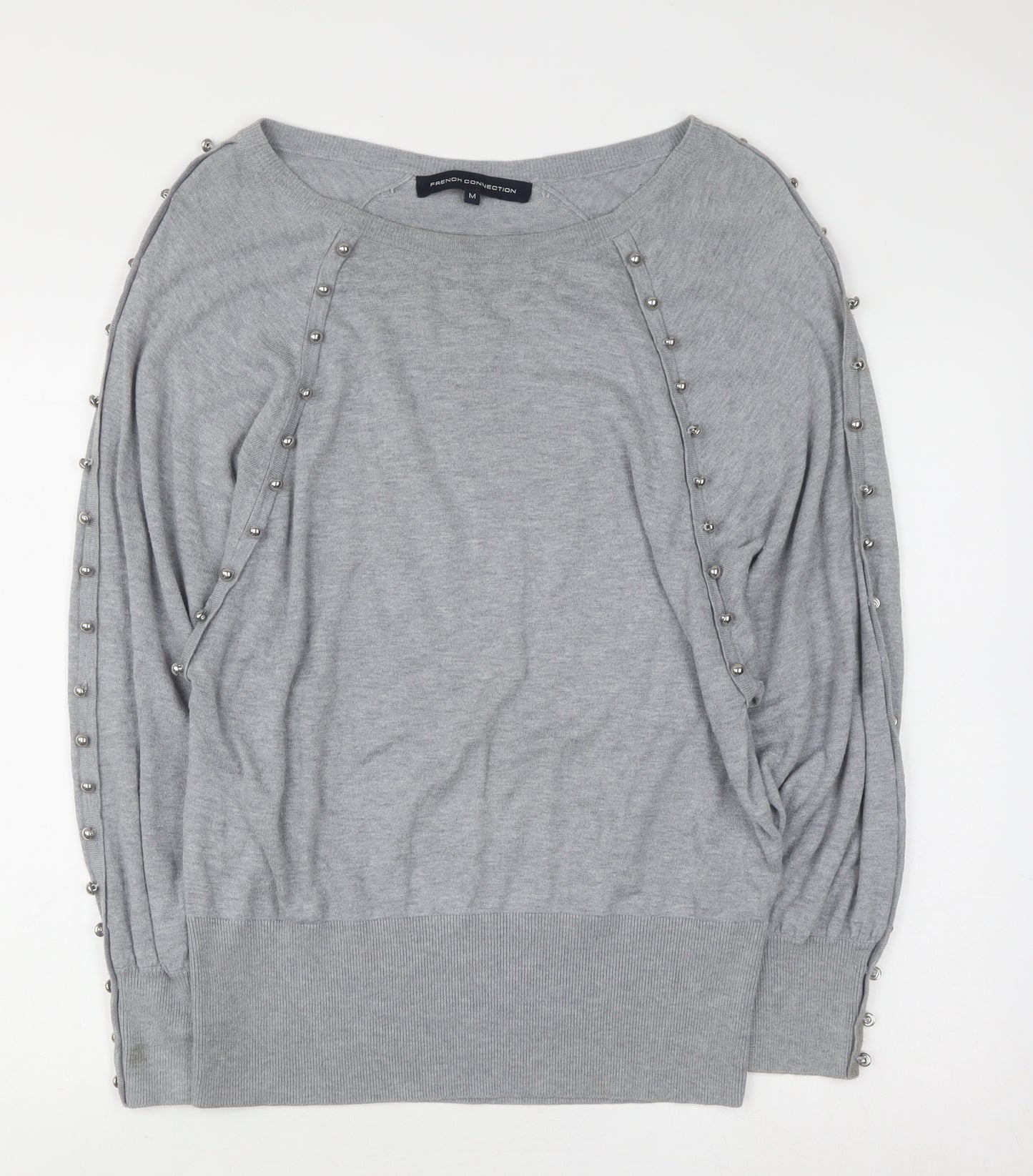 French Connection Women's Grey Beaded Boat Neck Jumper M
