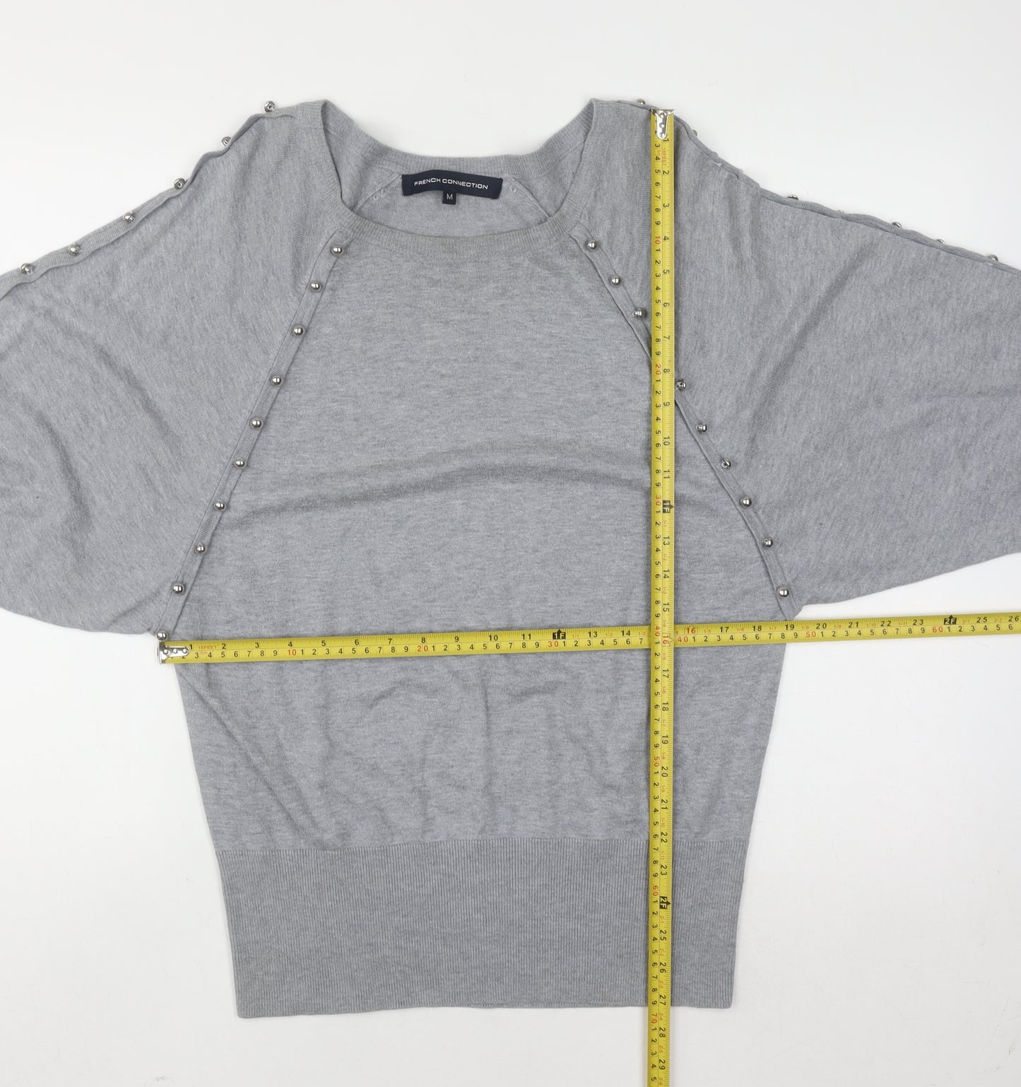 French Connection Women's Grey Beaded Boat Neck Jumper M