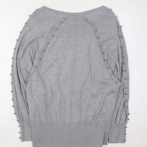 French Connection Women's Grey Beaded Boat Neck Jumper M