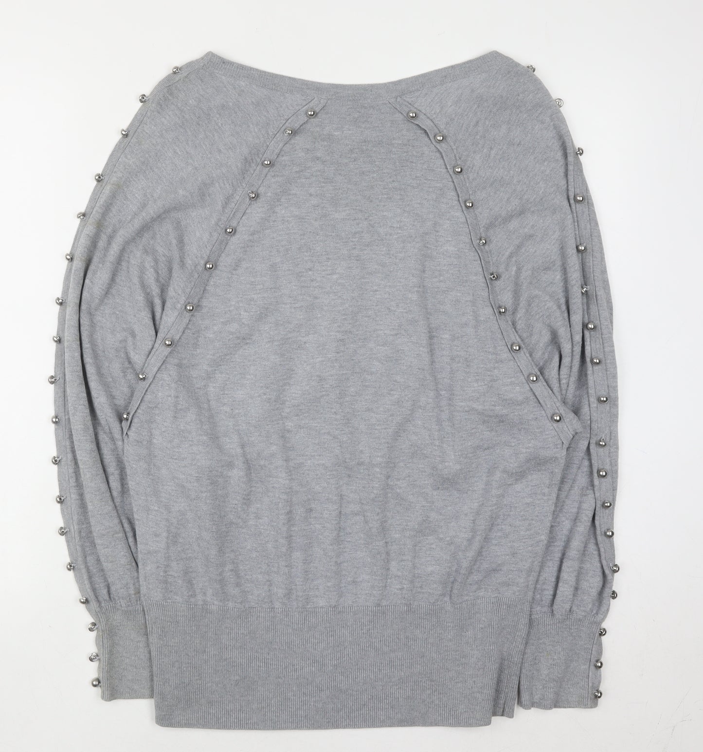 French Connection Women's Grey Beaded Boat Neck Jumper M