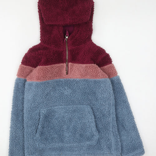 FatFace Girls Multicoloured 8-9 Years Fleece Colourblock 1/4 Zip Hoodie