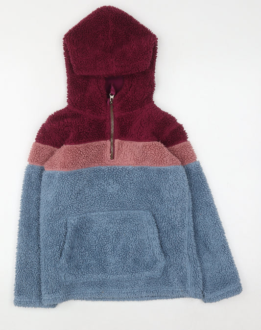 FatFace Girls Multicoloured 8-9 Years Fleece Colourblock 1/4 Zip Hoodie