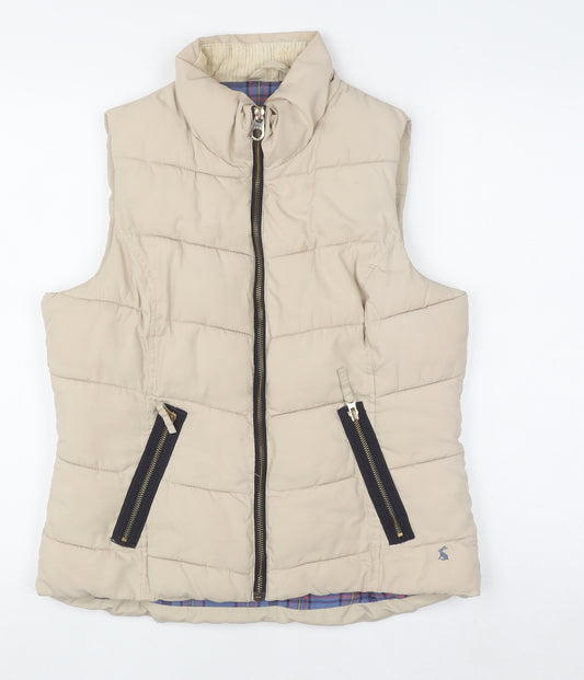 Joules Women Beige Puffer Waistcoat Size 12 Full Zip Outdoor Gilet