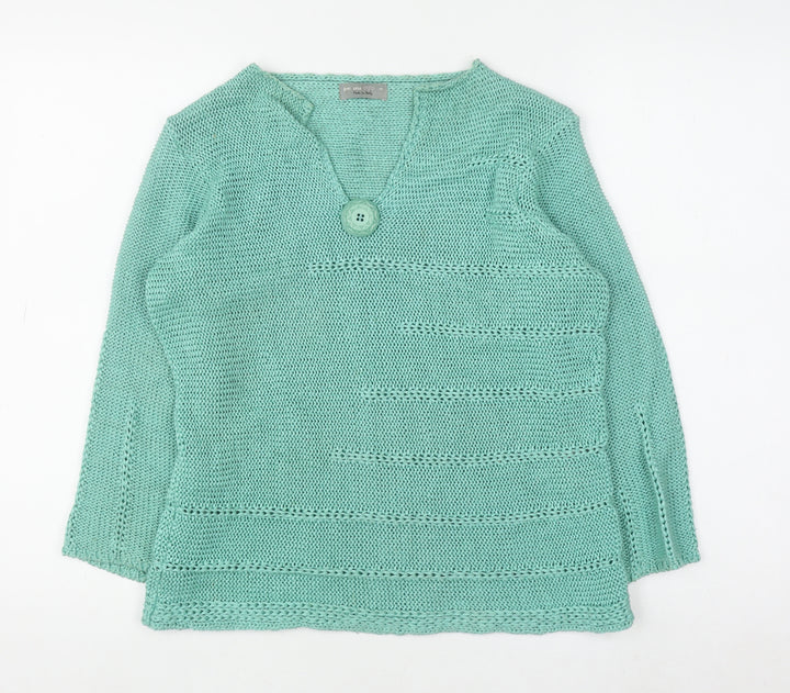 Marks and Spencer Per Una Women's Green V-Neck Knit Jumper Size M