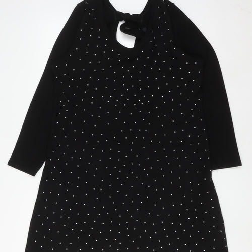 Very Women Black Size 16 Long Sleeve Rhinestone Shift Dress
