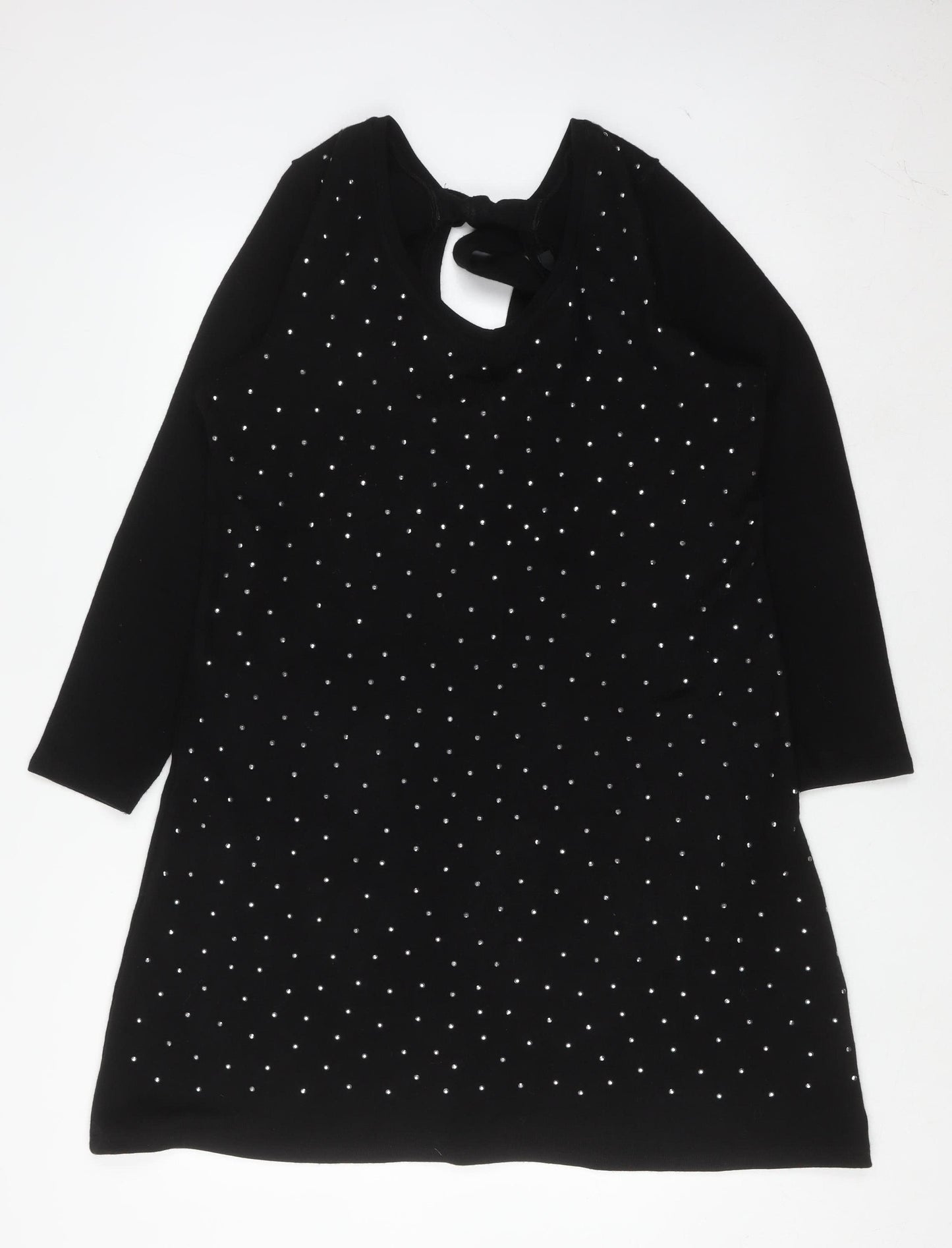 Very Women Black Size 16 Long Sleeve Rhinestone Shift Dress