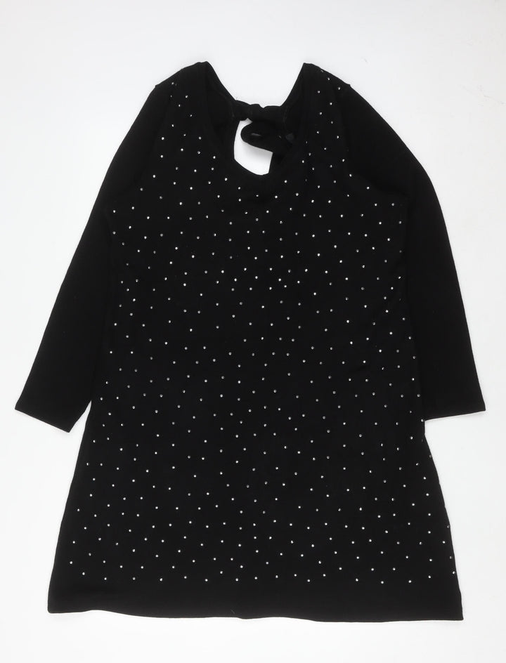 Very Women Black Size 16 Long Sleeve Rhinestone Shift Dress