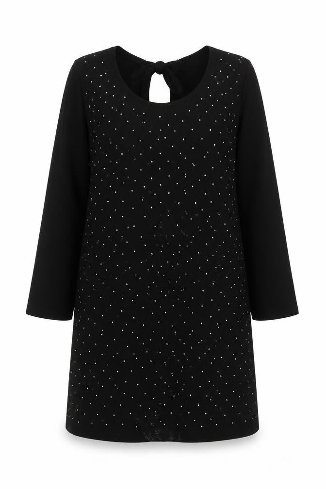 Very Women Black Size 16 Long Sleeve Rhinestone Shift Dress