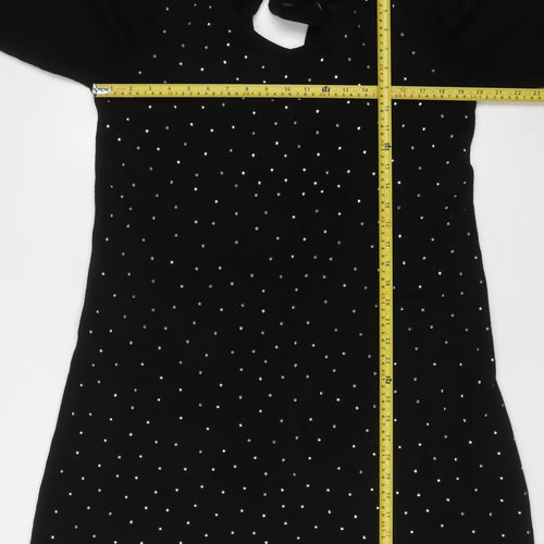 Very Women Black Size 16 Long Sleeve Rhinestone Shift Dress