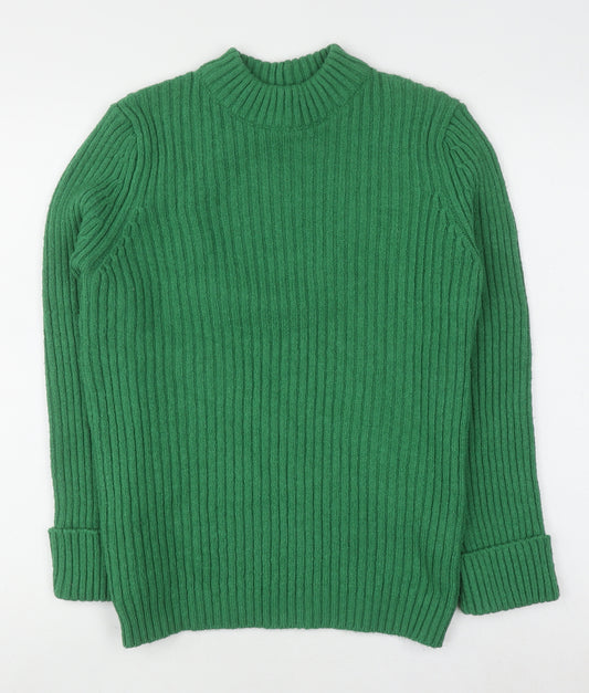 Koton Women Green Mock Neck Ribbed Knit Pullover Jumper Size L