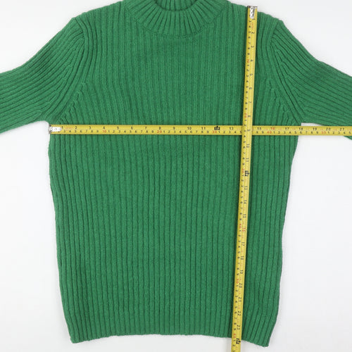 Koton Women Green Mock Neck Ribbed Knit Pullover Jumper Size L