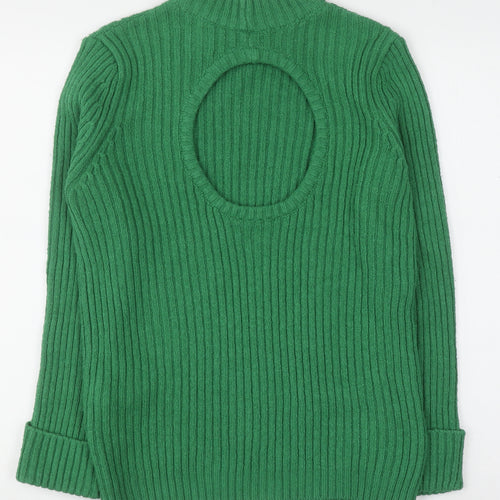 Koton Women Green Mock Neck Ribbed Knit Pullover Jumper Size L