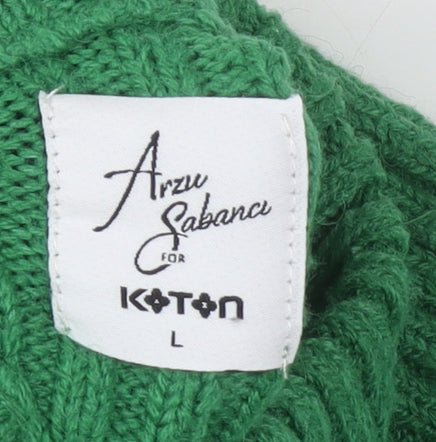 Koton Women Green Mock Neck Ribbed Knit Pullover Jumper Size L