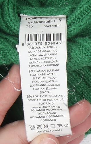 Koton Women Green Mock Neck Ribbed Knit Pullover Jumper Size L